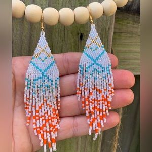 BOHO Style Beaded Fringe earrings 5” length handmade